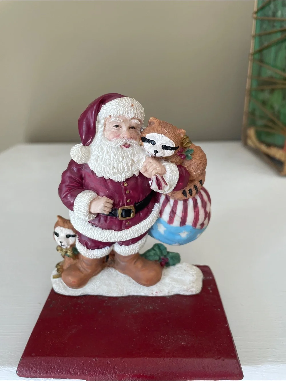 Deep red  Santa Stocking Holder Holiday Figurine